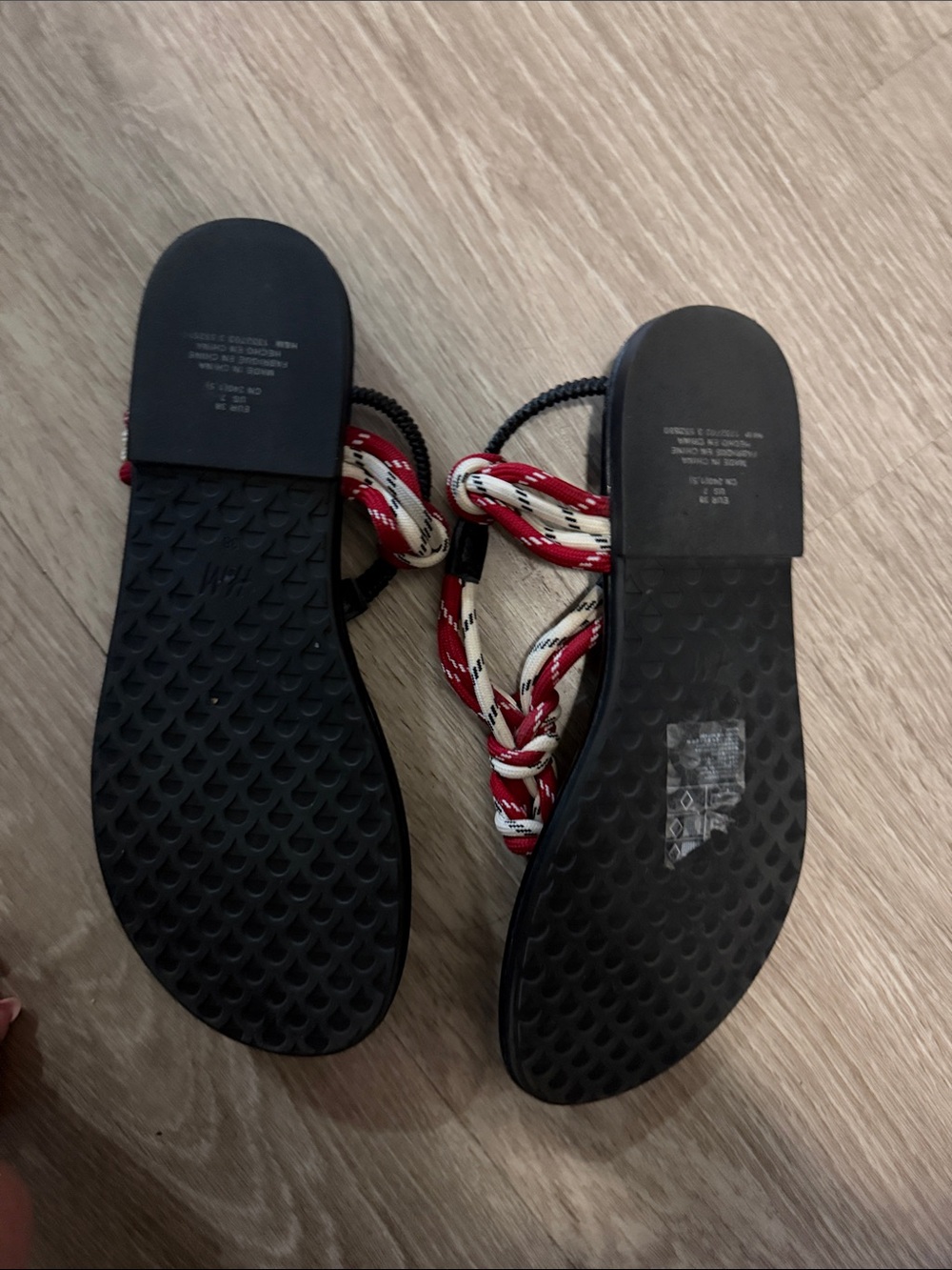H&M Black Sandals with Red and Cream Braided Straps - Picture 2 of 3